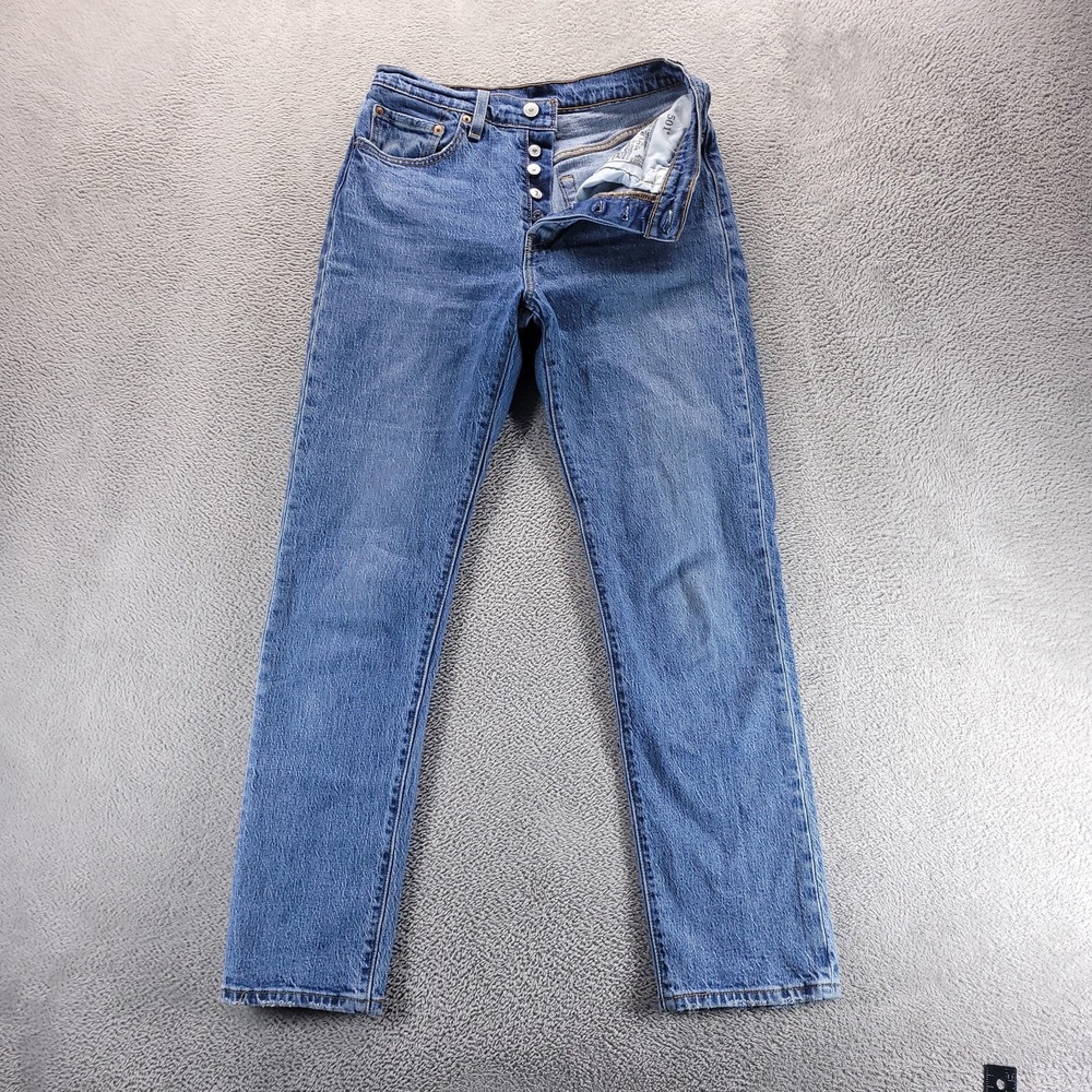 Levis 501 Jeans Womens 27 Blue High Rise Straight Medium Wash Button Fly Denim